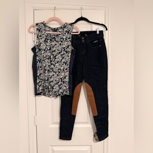 Kerrits Floral Top and Riding Pants Set - Blue and Black